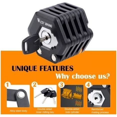 Antivol de vélo, cadenas antivol pliable haute sécurité de 85 cm de longueur, antivol électrique avec support et 3 clés, antivol pour VTT, vélos, scooters, etc. (1/5)