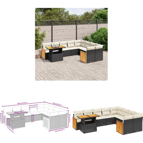 10-tlg. Garten-Sofagarnitur mit Kissen Schwarz Poly Rattan - Gartensorte - Outdoor Möbel - Lounge Set - Gartenlounge - Rattan Gartenmöbel - Home & Living (1/3)