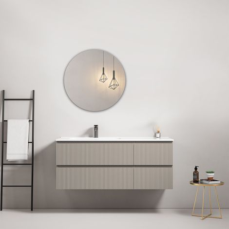 Mobile bagno sospeso cannettato 120 cm Grigio Cenere Lavabo a Sinistra in Ceramica Specchio Tondo - Fiji Paint (1/4)