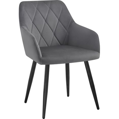 WOLTU Silla de Comedor Silla Reposabrazos Silla Tapizada con Respaldos Sillas Nordicas Silla para Comedor Salón Dormitorio Cocina Pasillo Gris Oscuro Terciopelo Patas de Metal (1/5)