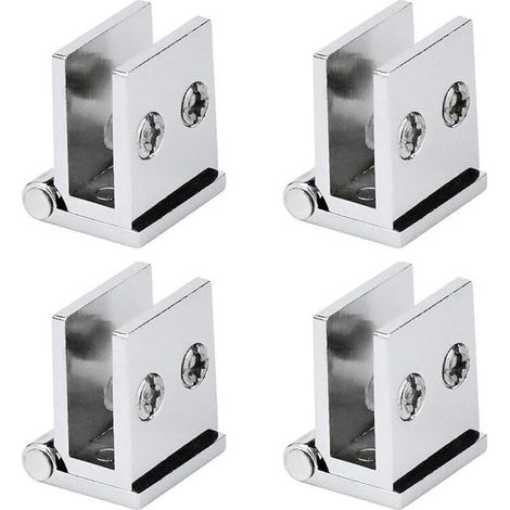 Lot de 4 Charnières pour Portes en Verre, Angle d'Ouverture 0° Charnières de Serrage pour Meubles de Cuisine, Vitrine, Douche, pour Épaisseur de Verre 5 mm à 8 mm (Argent) (1/5)