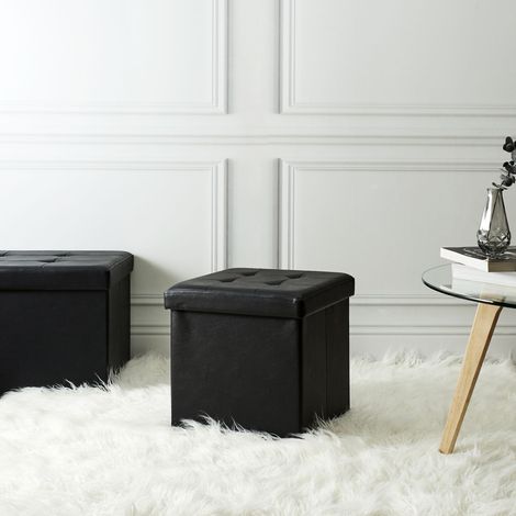 Coffre Pouf Pliable - HOME DECO FACTORY - Noir - Design Capitonné (1/5)