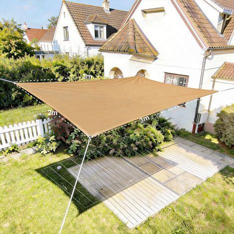 Vela parasole rettangolare 2x3 m, tessuto HDPE traspirante con protezione solare (185 g/m²), rete ombreggiante rettangolare 3x2 m con protezione UV per terrazza, giardino, balcone, area esterna, sabbi (1/5)