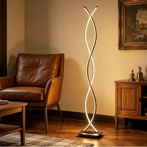 Lámpara de pie LED negra de aluminio y acrílico, 1960 lm, luz natural 4500 K, interruptor de pie y diseño de doble espiral para salón o dormitorio – CHICFURN (1/5)