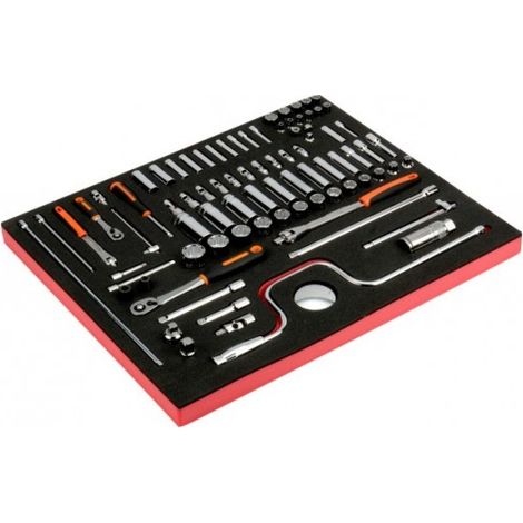 BAHCO - Jeu de douilles 1/4", 3/8" et cliquet, module mousse 3/3 Fit&Go - 83 pcs