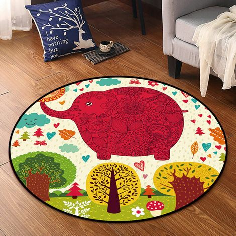 1 Tapis rond, motif animaux de zoo, fibre de polyester, diamètre 99 cm, chambre enfant (1/5)