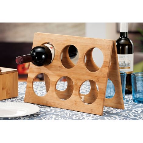 Portabottiglie in bamboo 6 posti 35 x 13 x 26 cm (1/2)