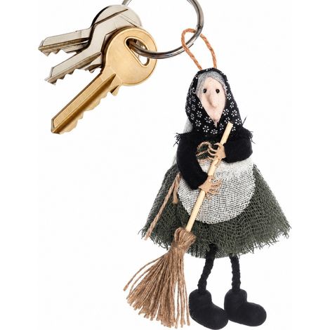 Ornement de sorcière d'Halloween avec balai, figurine de sorcière avec tablier, décoration pour sapin, vert de collection (1/5)