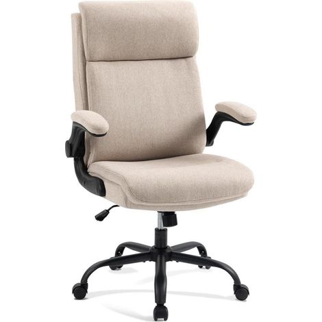 Fauteuil de bureau ergonomique tissu beige, accoudoirs relevables, max 150kg (1/5)