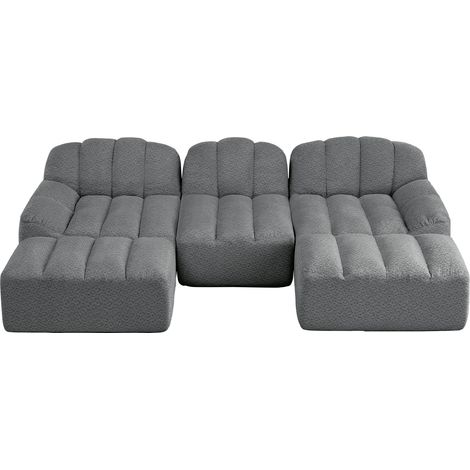 ELVMI Sofá modular 3 plazas con ottoman, asiento amplio, en espuma 32D, en tejido afelpado granulado, Gris (1/5)