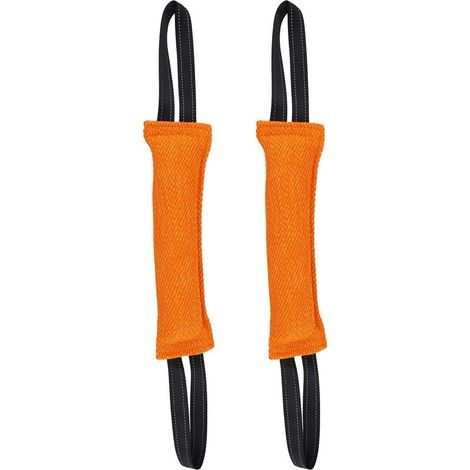 2-teiliges Zerrspielzeug-Set für Hunde, 30 cm Beißspielzeug, interaktives Hundetrainingsspielzeug mit 2 Griffen für Tauziehen und Apportieren (Orange) (1/5)