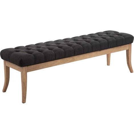 Panca design Chesterfield cm 150 con cuciture decorative tessuto grigio scuro base legno chiaro 100003699