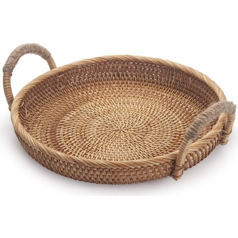 Panier à pain rond tressé, plateau de rangement pour fruits naturels avec poignées pour servir aliments, biscuits, en-cas naturels (1/5)