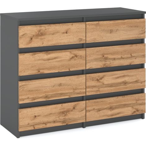 Commode enfant 120 cm – Chêne Wotan gris – 8 tiroirs – Rails à billes pour fonctionnement fluide – Facile à nettoyer (1/5)