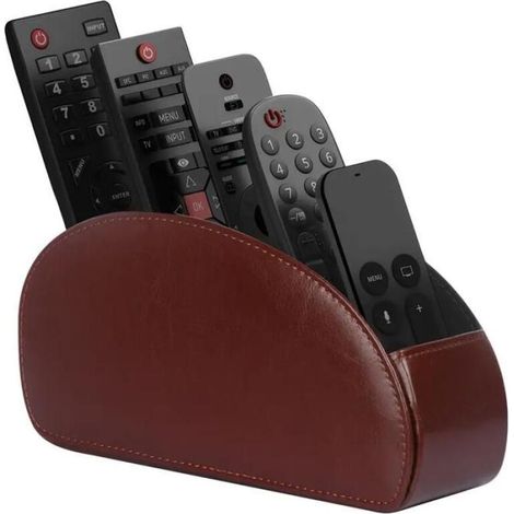 Porte-télécommandes à 5 compartiments - Boîte de rangement de bureau en cuir PU pour télécommandes (marron) (1/5)