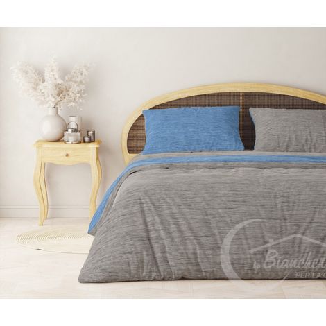 HOUSSE DE COUETTE EN FLANELLE FLANELLE BICOLORE Gris et Bleu en Coton Pur