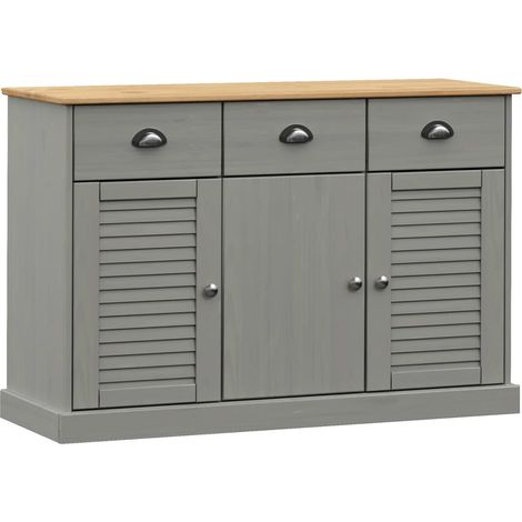 Aparador cómoda mueble almacenaje organizador cocina salón salón con cajones 113 x 40 x 75 cm madera maciza de pino gris 020030136
