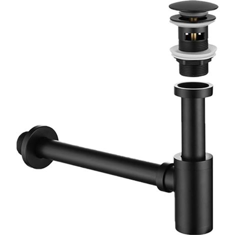 Ensemble de siphon pour lavabo, ensemble complet de bouchon d'évier en acier inoxydable avec trop-plein, ensemble de siphon pour lavabo de cuisine et de salle de bain, noir (1/5)