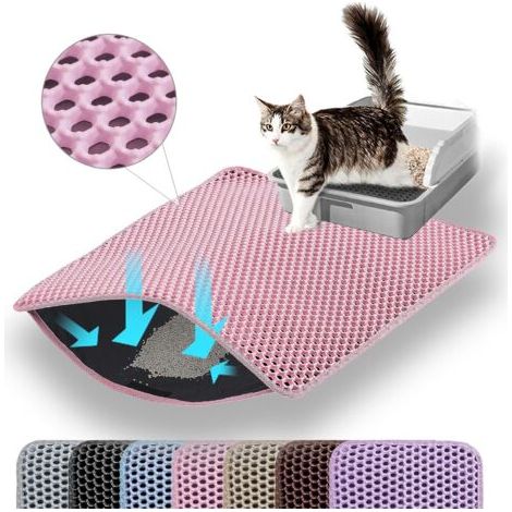 Tapis de litière pour chat, double couche, nid d'abeille, antidérapant, imperméable et anti-urine, accessoire pour chat, 6090 cm, rose (1/5)