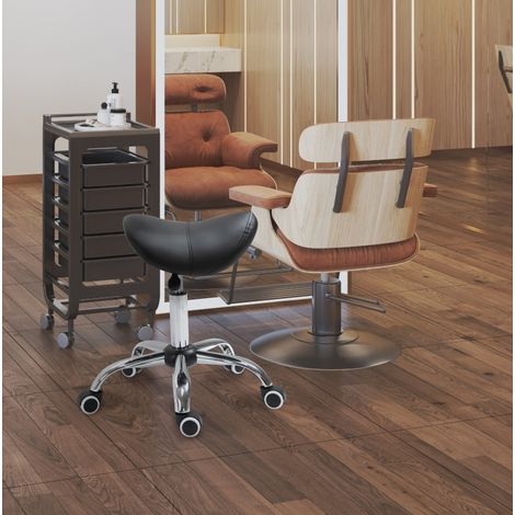 Tabouret selle 49-61 cm noir en cuir reconstitué avec roulettes et hauteur réglable (1/5)