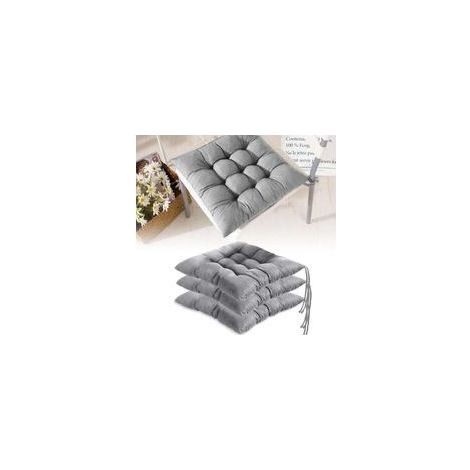 4er-Set bequeme Stuhlkissen - 40 x 40 cm - mit Bändern - für Innen- und Außenbereich - für Esszimmer, Wohnzimmer, Arbeitszimmer, Grau (1/4)