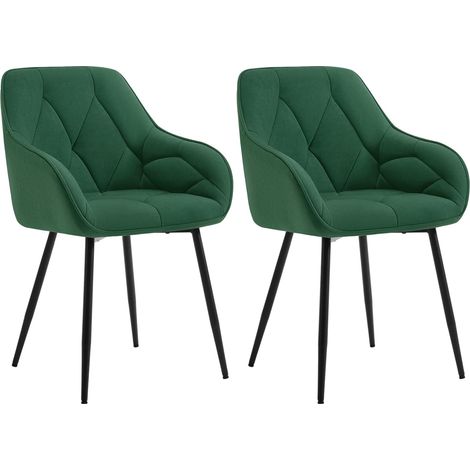 WOLTU Set 2x Sedie Moderne da Cucina o Soggiorno in Velluto con Gambe in Metallo, Verde Scuro