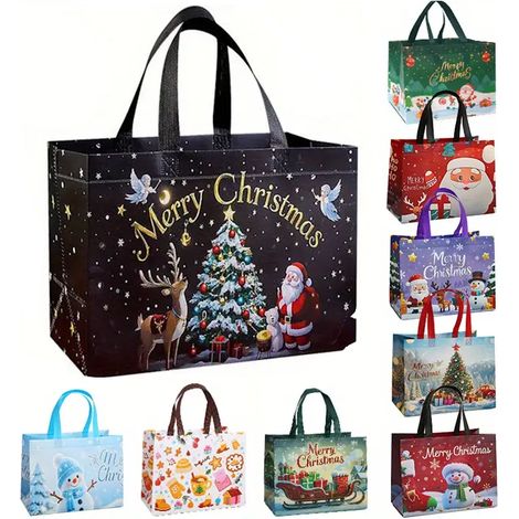 Borsa Natalizia per la Spesa e Regali con Manico Mix di Motivi 28x33x13cm
