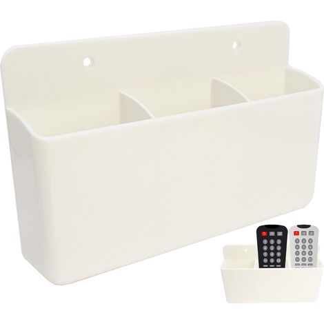 Support de Télécommande avec 3 Compartiment, Porte Telecommande Mural Adhésif, Rangement Telecommande TV, Support Universel Télécommande pour Maison Bureau éCole (Blanc) (1/5)