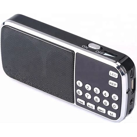 (Noir) Haut-parleur radio FM haute fidélité avec super basses, doté d'un emplacement pour carte TF, d'une interface USB et d'autres fonctions. (1/4)