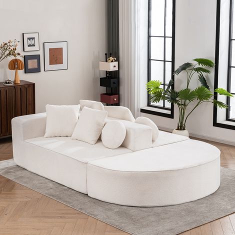 Modulares 5-Sitzer-Schlafsofa aus weißem Chenille, Vollschaumstruktur, montagefrei HAVRYA (1/5)