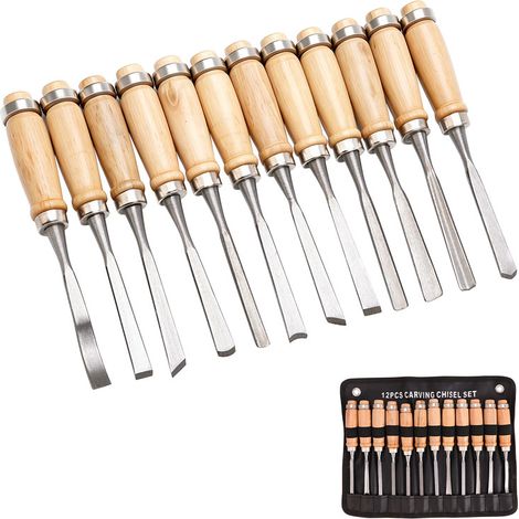12 Stueck Holz Schnitzwerkzeug, Schnitzmesser fuer Profis und Anfaenger Schnitzset zum Schnitzen mit Tasche