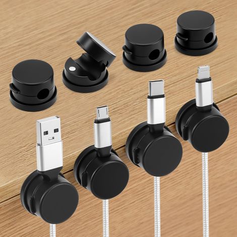 Magnetischer Kabelhalter, 6er-Pack – 360°-Kabelmanagement – ​​selbstklebende Kabel-Organizer-Clips für Schreibtisch, Nachttisch, Schreibtisch und Auto – Schwarz