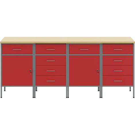 Placard de travail 4 pcs Rouge et Gris 200 x 55 x 85 cm