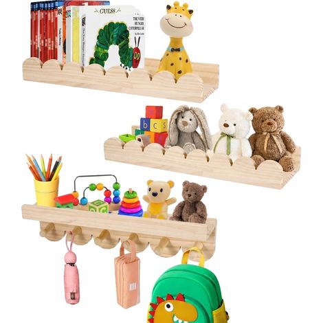 Estantería de pared, organizador de almacenamiento de madera, decoración versátil, juego de 3 piezas de madera (1/5)