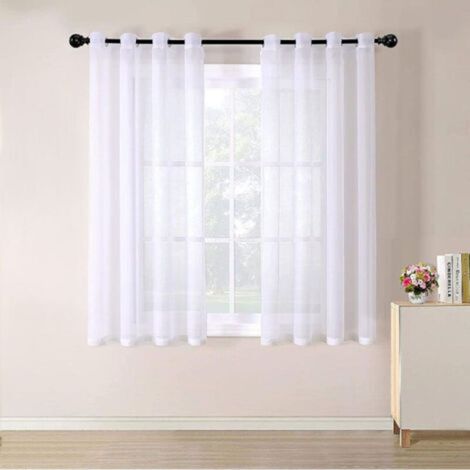 Rideau Voilages Transparent- en Dégradé à Oeillets - pour Cuisine Salon Chambre-2 panneaux 140175CM Blanc - Blanc -INHHUB (1/4)
