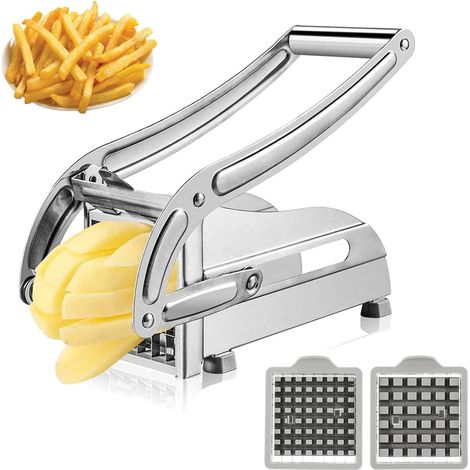 Srvillg Coupe-frites et coupe-légumes en acier inoxydable, avec 2 lames – Machine à découper les pommes de terre, carottes, fruits et légumes