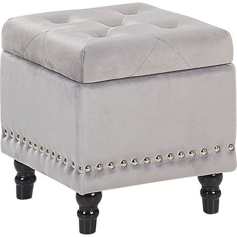Pouf mit Stauraum LORETTO Samtstoff Hellgrau