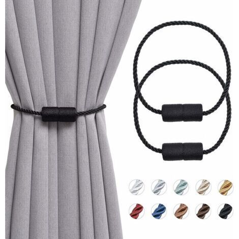 2 Pack 16 Inch Magnetic Curtain Tiebacks Handmade Side Rope Curtain Tiebacks for Home and Office Curtains (Black) (1/5)
