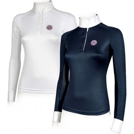 L, Blanc: T-shirt d'équitation avec maille modèle Soraya