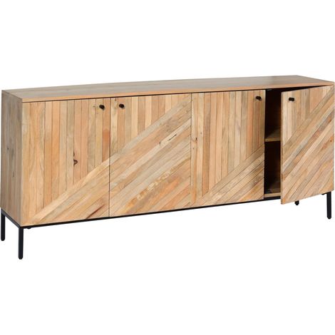 Credenza armadietto sideboard HHG-179 metallo legno di mango 79x176x42cm colore naturale