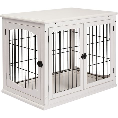 Jaula transportín interior para perros en MDF y metal 81 x 58,5 x 66 cm blanca MODENUIT (1/5)
