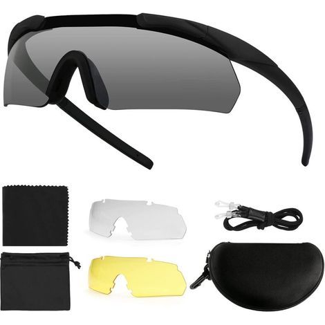 Lunettes de sécurité, lunettes de tir tactiques avec 3 verres interchangeables, lunettes de soleil de sécurité, lunettes de cyclisme transparentes, résistantes aux chocs pour le travail, la-Karteo (1/4)
