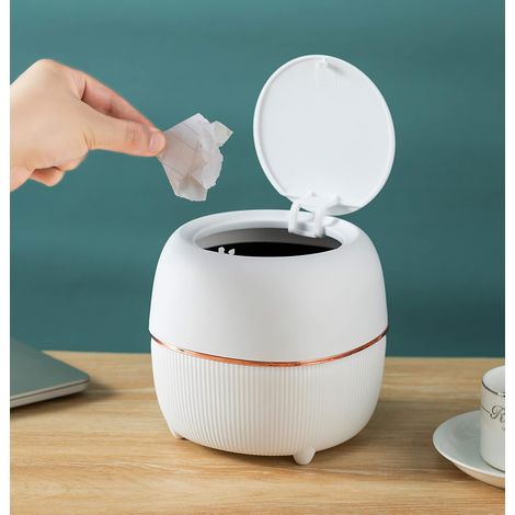 Plastic Trash Bin Creative Mini Desktop Trash Can With Lid Small Home Office Cleaning Trash Button Desktop Storage Bucket Lightweight Trash Can (1/5)