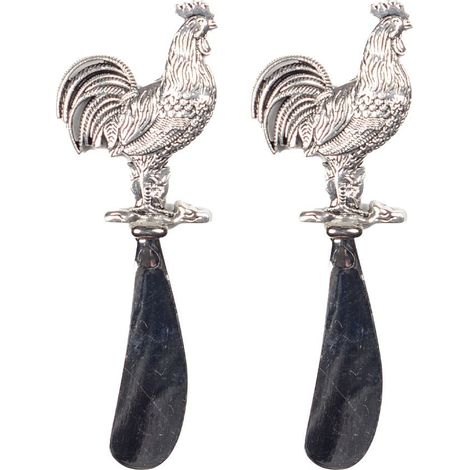 Couteau à Beurre Tartineur en Métal Argenté Forme Coq pour la Table - Lot de 2 - PANGIVO (1/4)