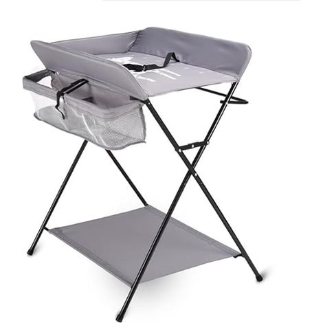 Table à langer pliable - Coussin de baignoire - Pour bébé et enfant - Avec pas de roues - Hauteur non réglable - 80 x 63 x 96 cm - Avec motif girafe, ceinture de sécurité et compartiments de rangement (1/5)