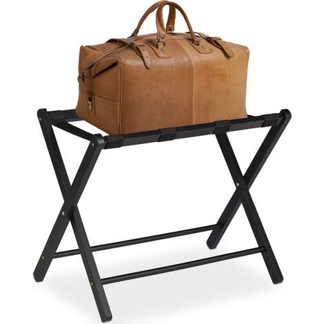 Porte-valises Pliant, Support à Bagages, 54,5 x 66 x 44 cm, Bois, pour hôtel et Maison, Noir (1/5)