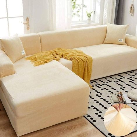 Housse de canapé en velours en peluche extensible pour housse de canapé pour canapé en forme de L, protection de canapé (1/5)