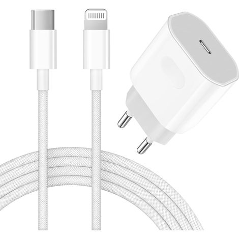 Chargeur rapide Apple pour iPhone 14/13/12/11/Pro Max/Plus/Mini/SE/XR/X/XS/8/7/6 — Adaptateur secteur USB-C 25 W