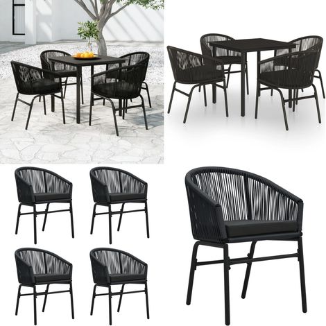 Ensemble à manger de jardin 5 pcs Noir - Table de jardin - Chaises de jardin (1/5)