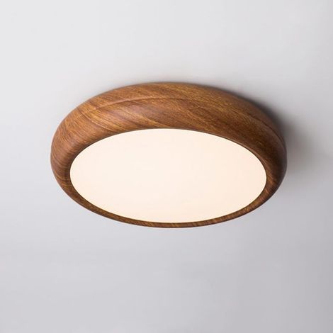 Plafonnier semi-encastré en bois, style rustique, LED, intensité variable, 30-50 cm, pour chambre ou salon. (1/5)